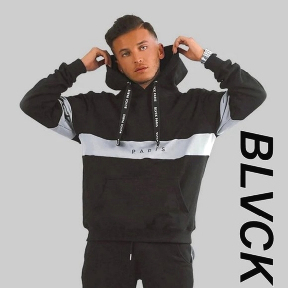 BLVCK Men's Paris Bold Stripe Hoodie Size XS Terry Cotton - Picture 1 of 6